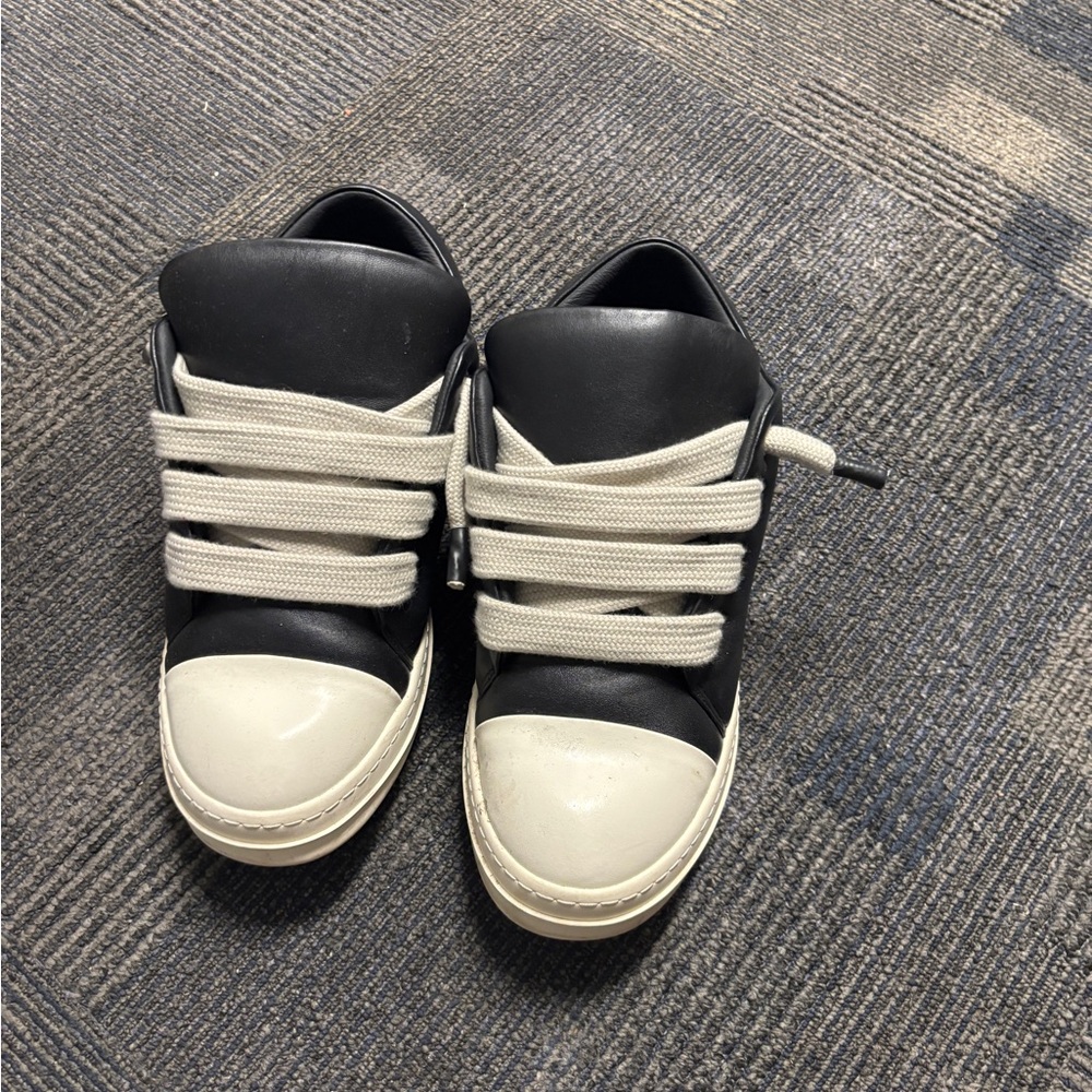 Rick Owens Black and Cream High-Top Sneakers